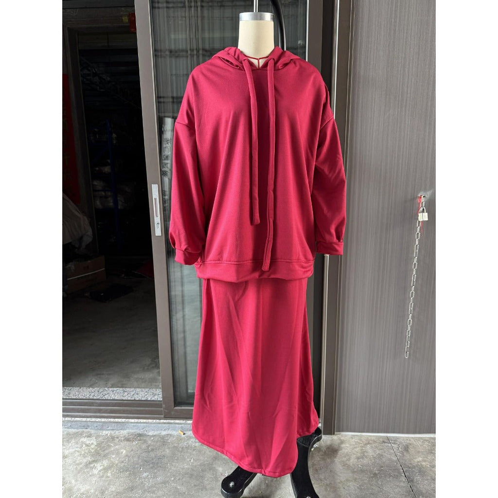 Modest Muslim Casual Wear Hooded Set | Long Sleeve Jacket & Maxi Skirt (MS095)