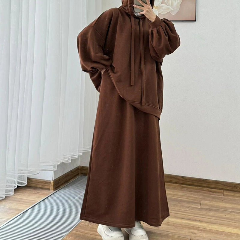 Modest Muslim Casual Wear Hooded Set | Long Sleeve Jacket & Maxi Skirt (MS095)