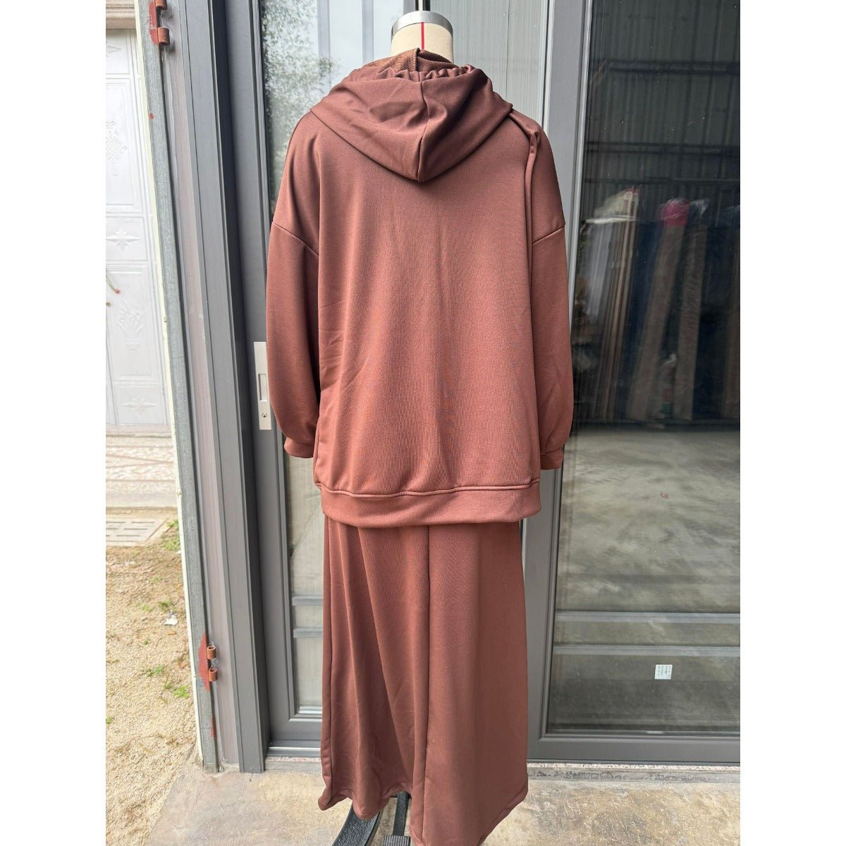 Modest Muslim Casual Wear Hooded Set | Long Sleeve Jacket & Maxi Skirt (MS095)