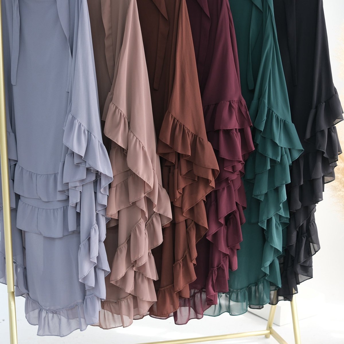 Soft Solid Color Muslim Hijabs with Flowy Cape Design |  Double-Layer Ruffle-Edged Big Swing Headscarf (MK023)