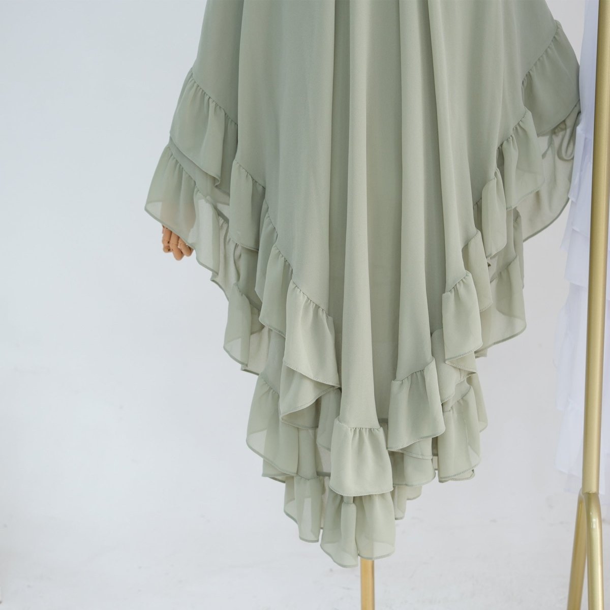 Soft Solid Color Muslim Hijabs with Flowy Cape Design |  Double-Layer Ruffle-Edged Big Swing Headscarf (MK023)