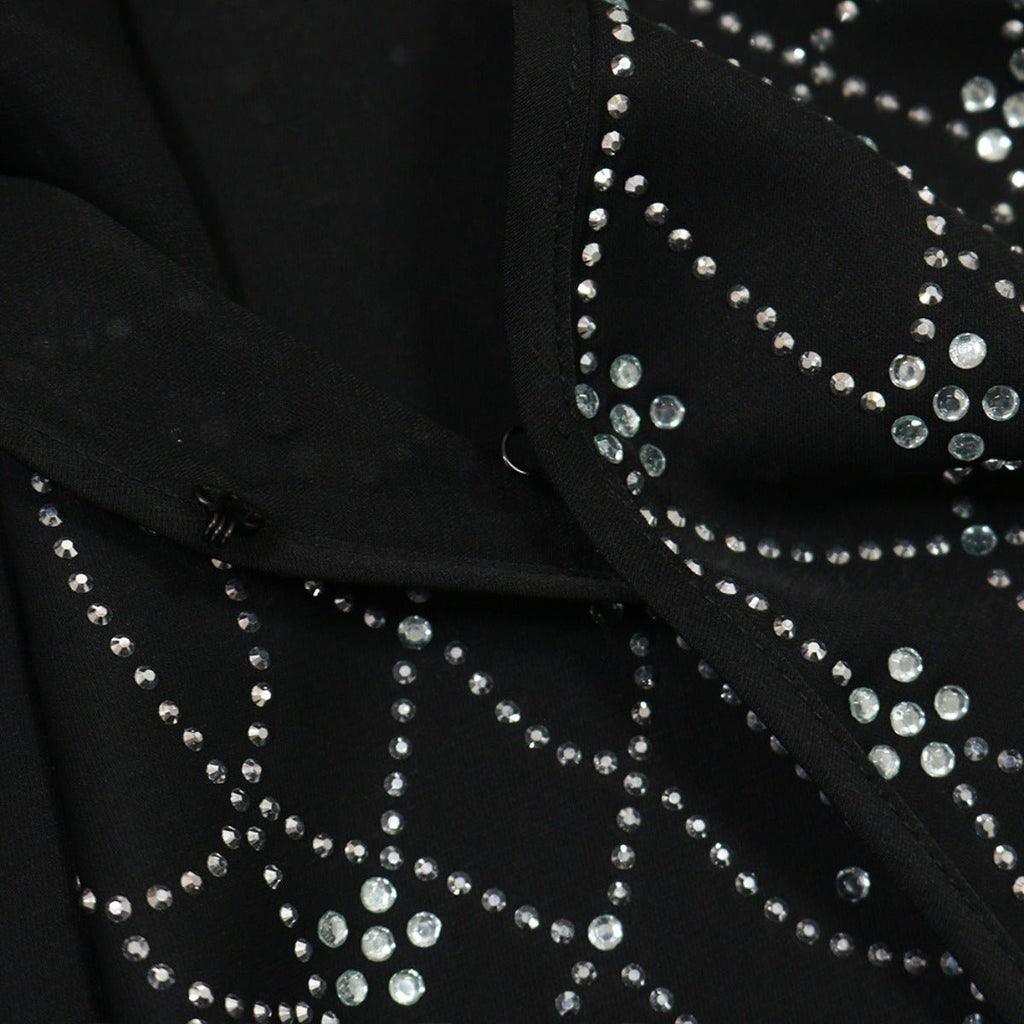 Modest Muslim Loose Fit Black Diamond Embellished V-Neck Abaya Dress(MOA208)