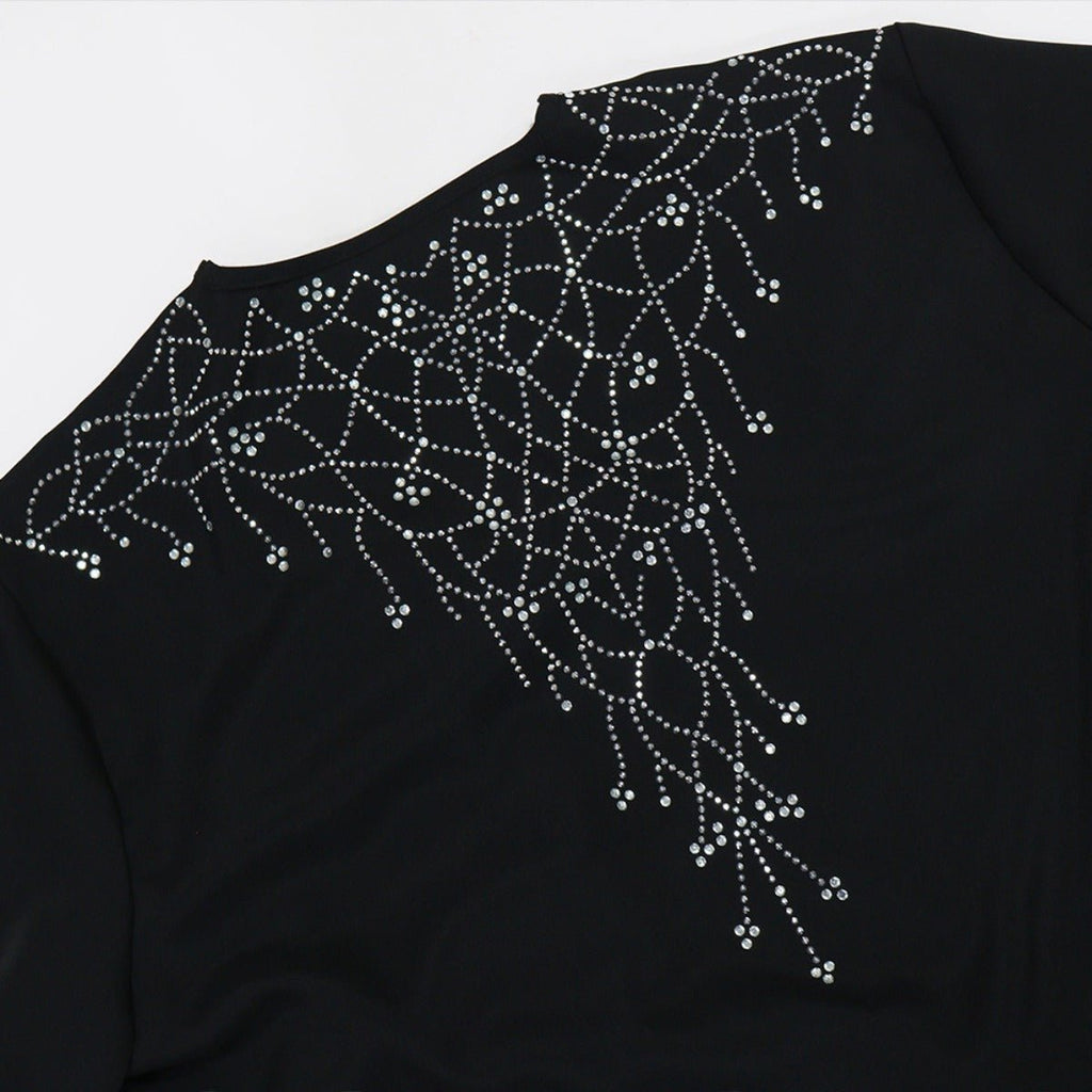 Modest Muslim Loose Fit Black Diamond Embellished V-Neck Abaya Dress(MOA208)