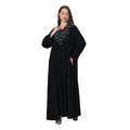 Modest Muslim Loose Fit Black Diamond Embellished V-Neck Abaya Dress(MOA208)