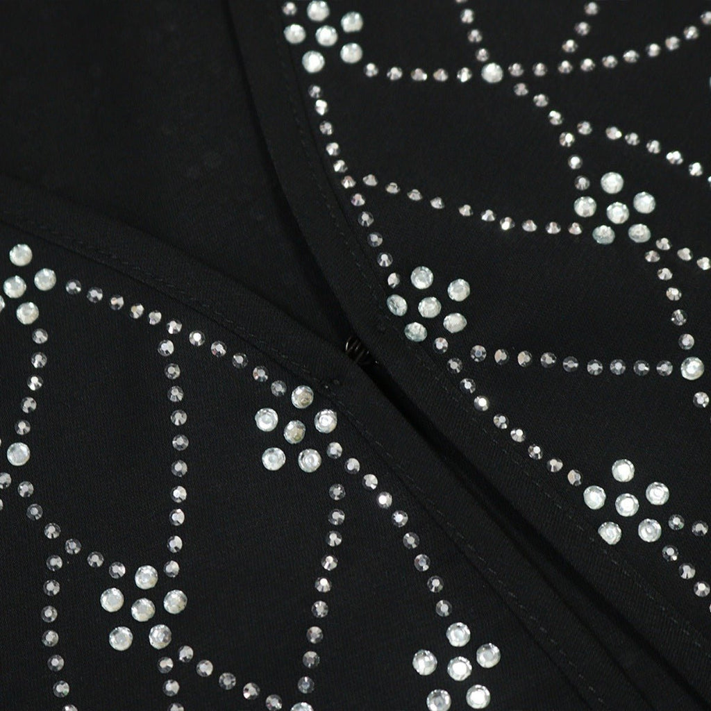 Modest Muslim Loose Fit Black Diamond Embellished V-Neck Abaya Dress(MOA208)