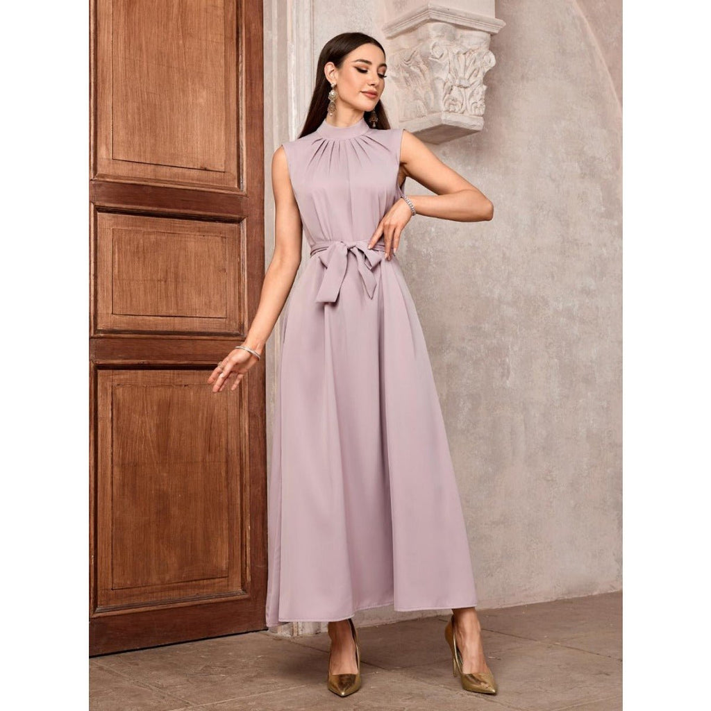 Modest Muslim Luxury Batwing Abaya Set | Black Embroidered Cardigan & Lavender Dress (MOA181)