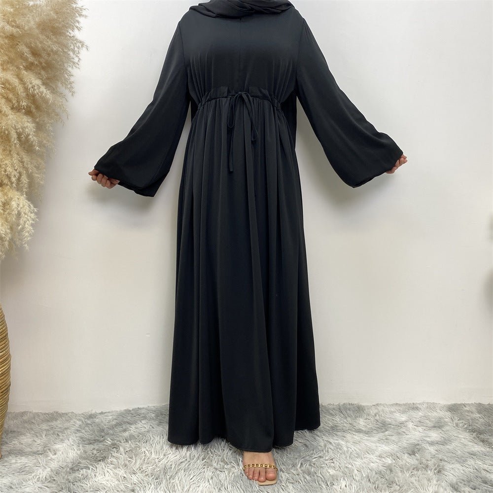 Modest Muslim Stretch Sleeve Front Zipper A-shaped Swing Pendulum Abaya (MA175)