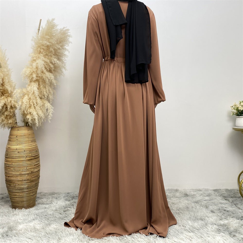 Modest Muslim Stretch Sleeve Front Zipper A-shaped Swing Pendulum Abaya (MA175)