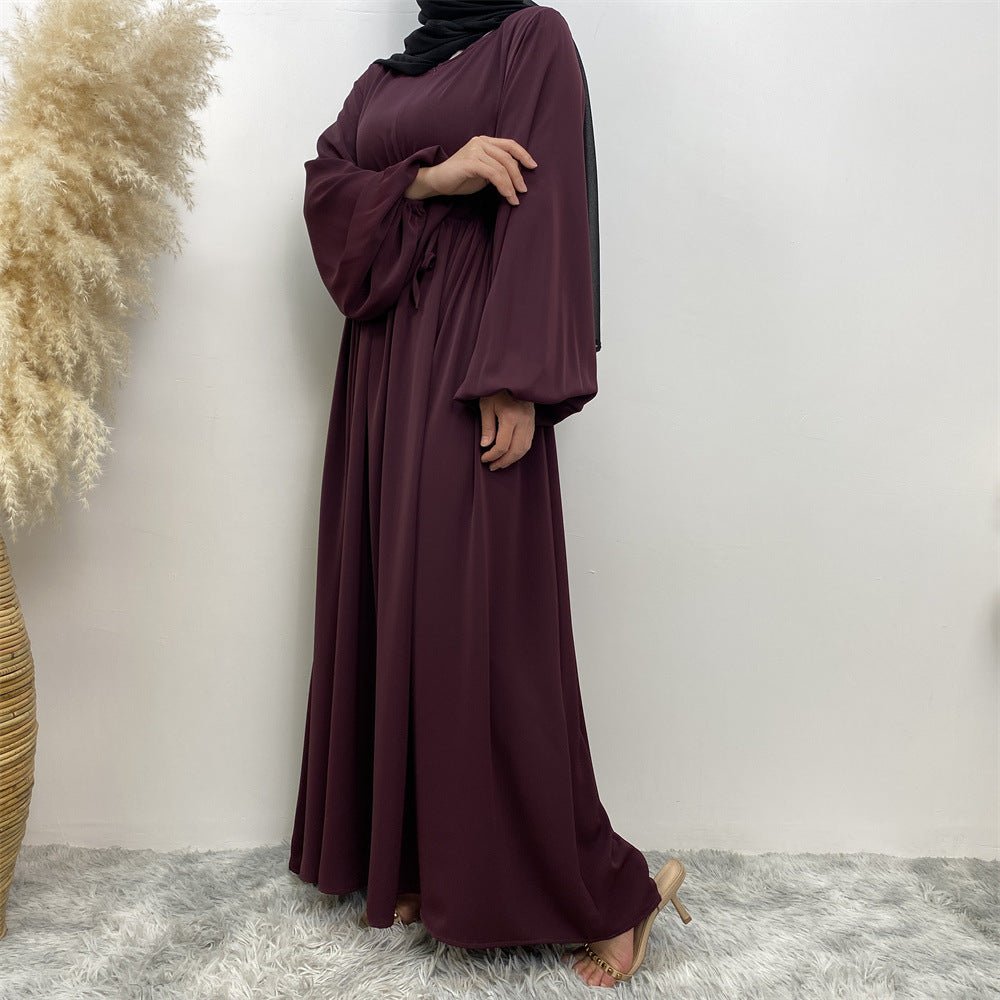 Modest Muslim Stretch Sleeve Front Zipper A-shaped Swing Pendulum Abaya (MA175)