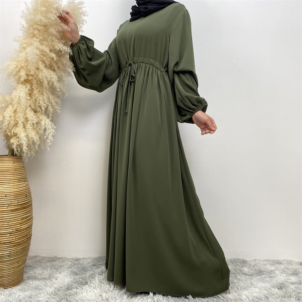 Modest Muslim Stretch Sleeve Front Zipper A-shaped Swing Pendulum Abaya (MA175)