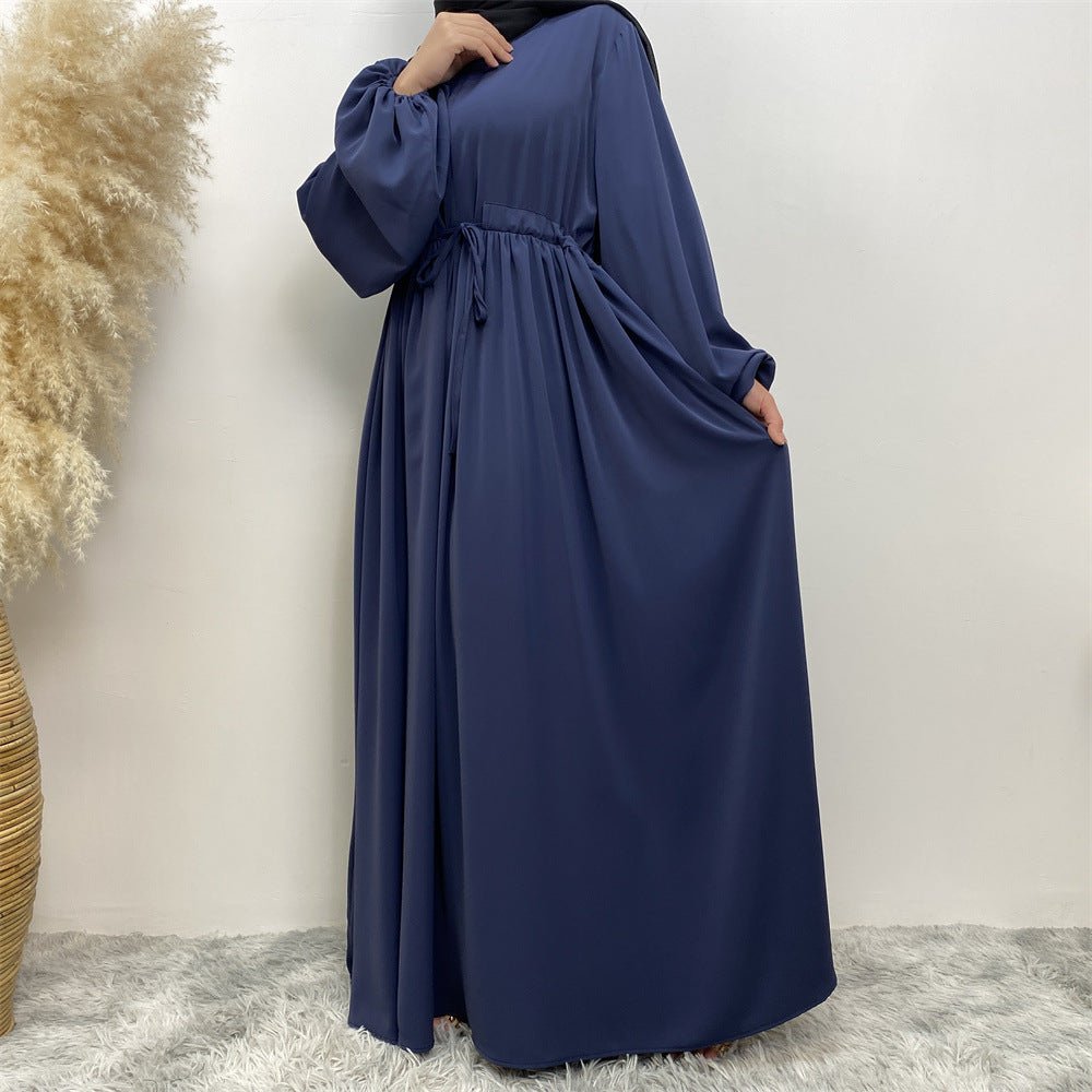 Modest Muslim Stretch Sleeve Front Zipper A-shaped Swing Pendulum Abaya (MA175)