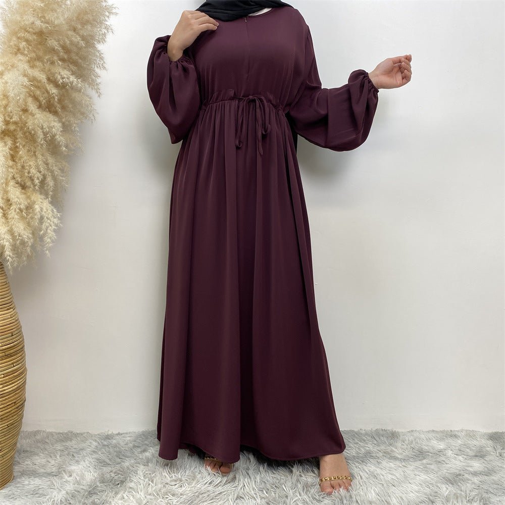 Modest Muslim Stretch Sleeve Front Zipper A-shaped Swing Pendulum Abaya (MA175)