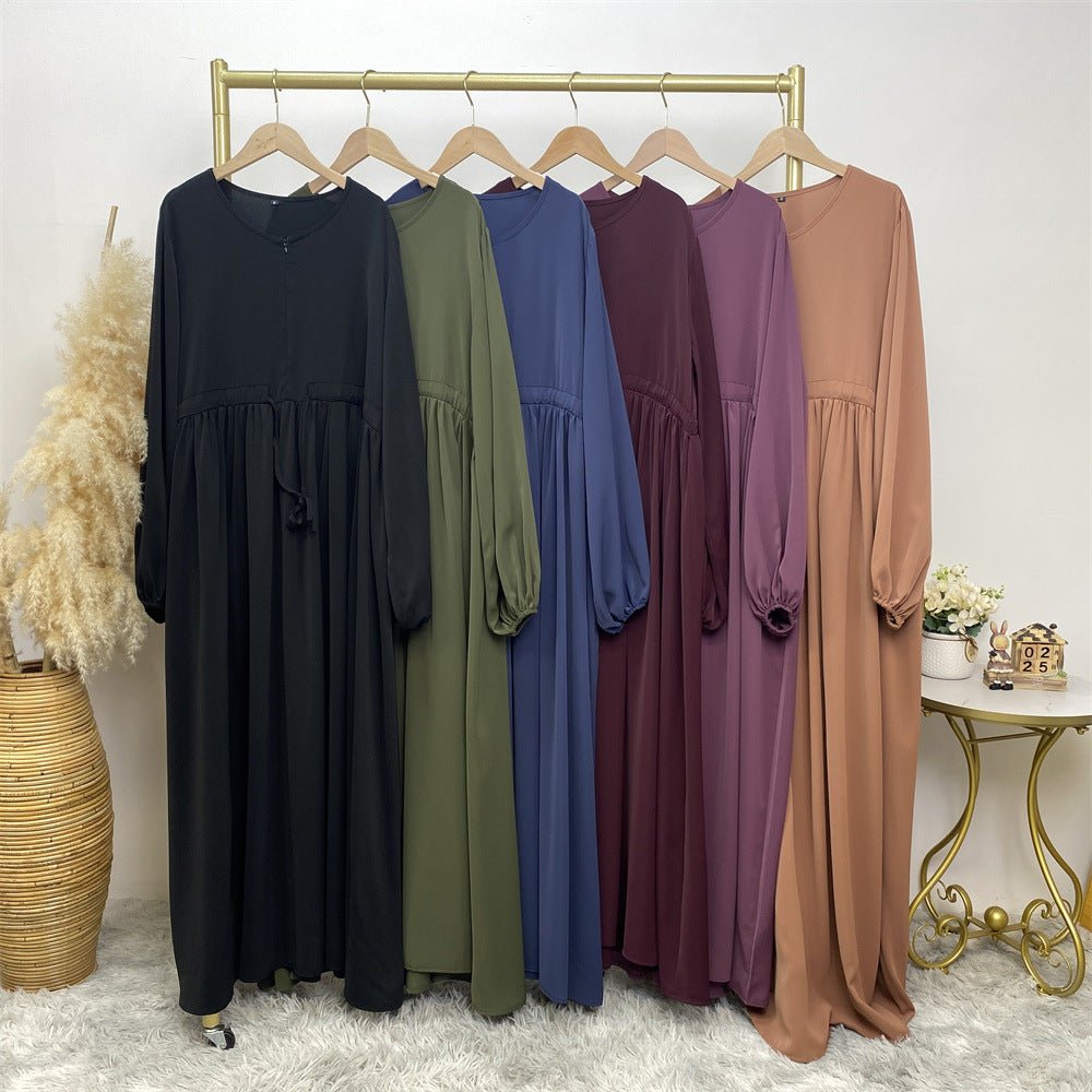 Modest Muslim Stretch Sleeve Front Zipper A-shaped Swing Pendulum Abaya (MA175)