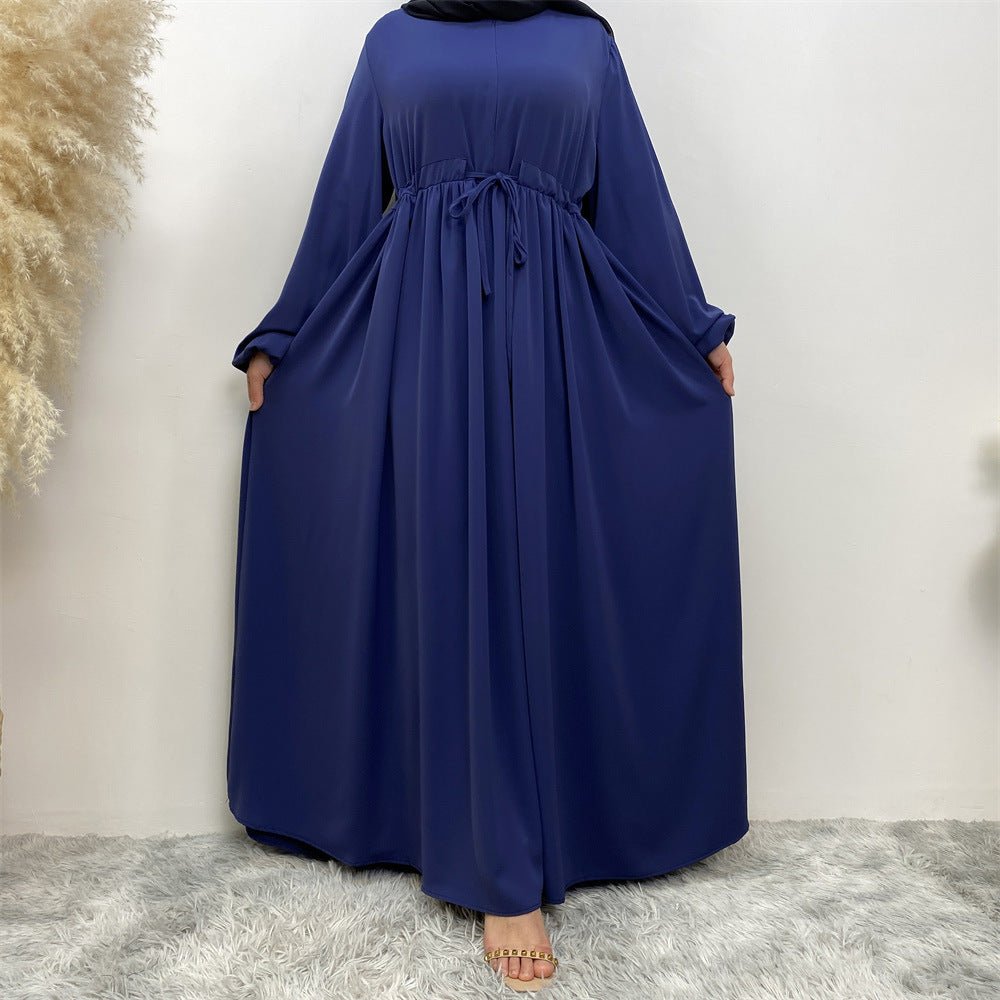 Modest Muslim Stretch Sleeve Front Zipper A-shaped Swing Pendulum Abaya (MA175)