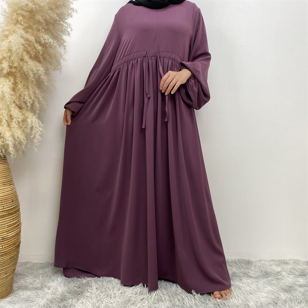 Modest Muslim Stretch Sleeve Front Zipper A-shaped Swing Pendulum Abaya (MA175)