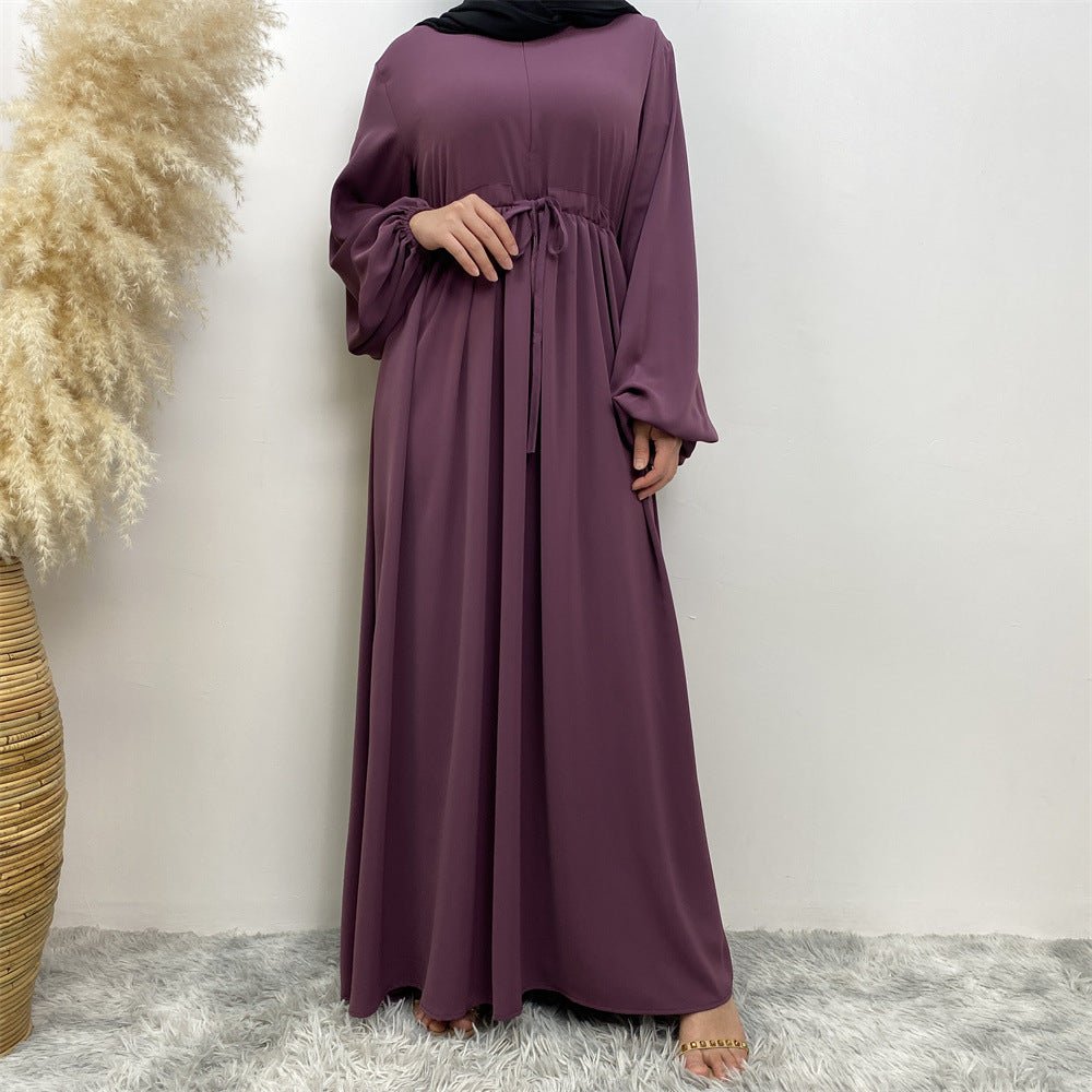 Modest Muslim Stretch Sleeve Front Zipper A-shaped Swing Pendulum Abaya (MA175)