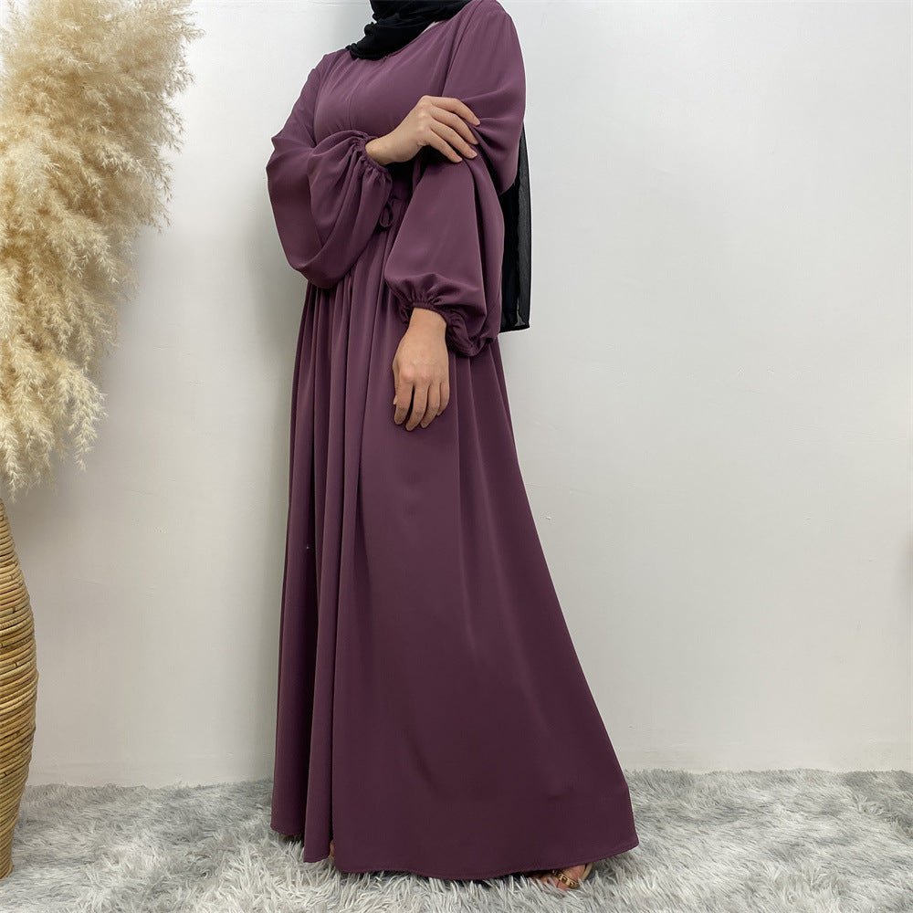 Modest Muslim Stretch Sleeve Front Zipper A-shaped Swing Pendulum Abaya (MA175)