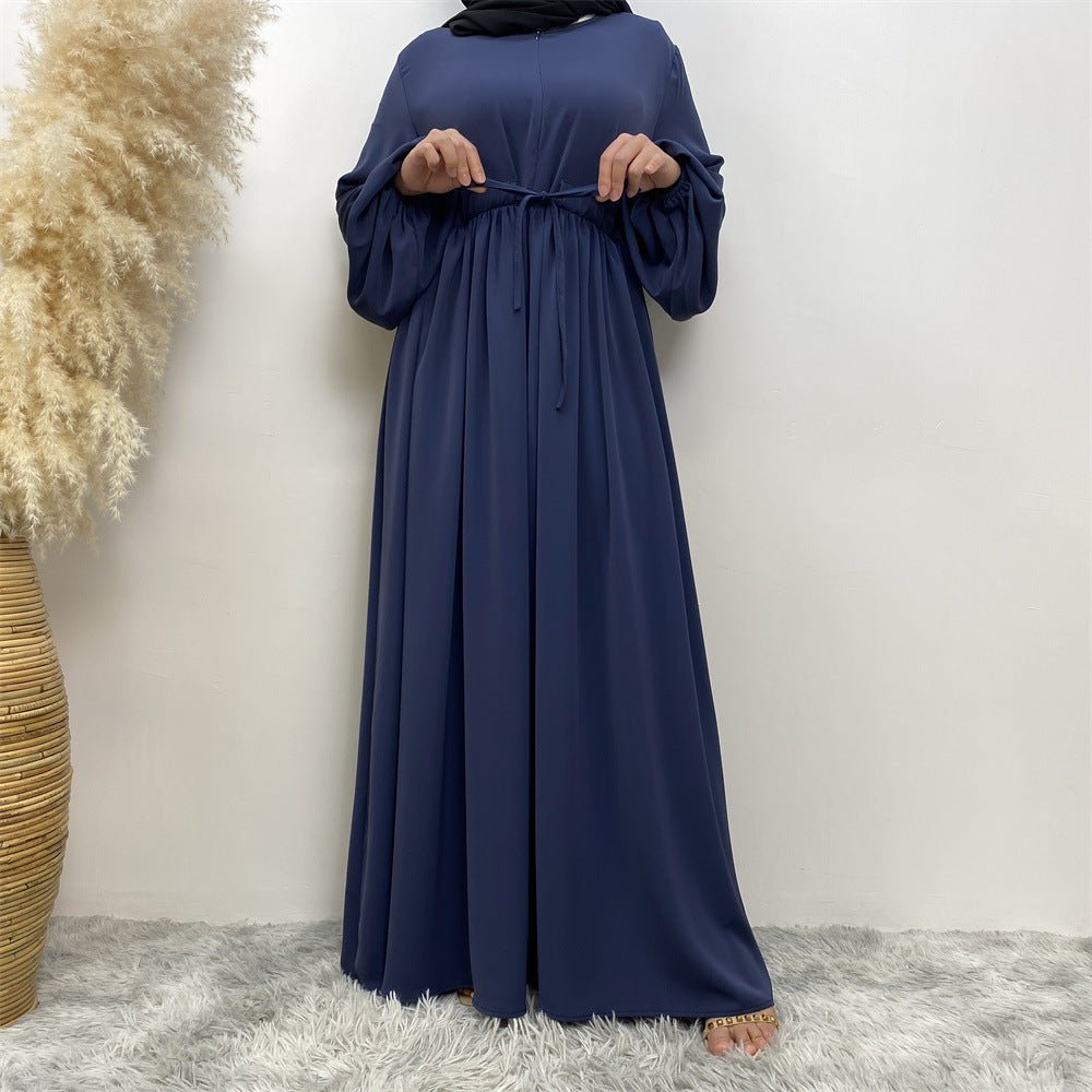 Modest Muslim Stretch Sleeve Front Zipper A-shaped Swing Pendulum Abaya (MA175)