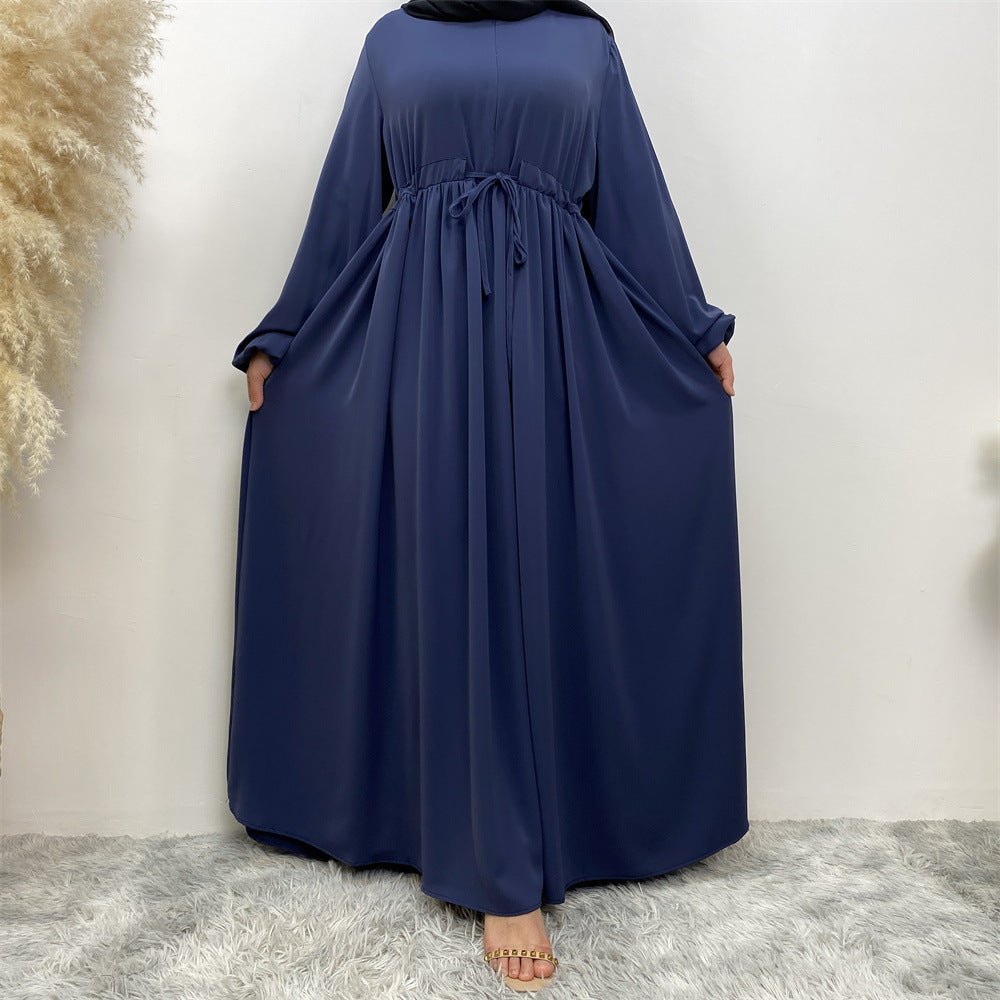 Modest Muslim Stretch Sleeve Front Zipper A-shaped Swing Pendulum Abaya (MA175)