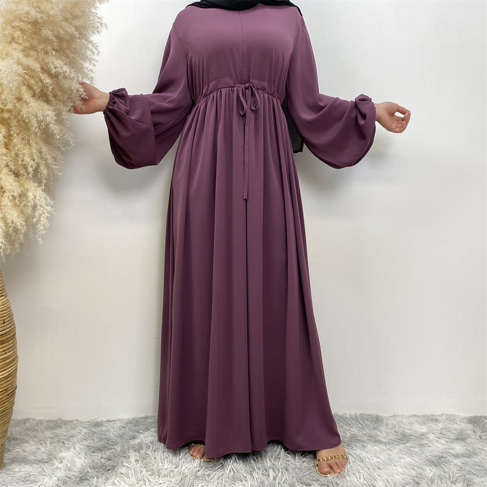 Modest Muslim Stretch Sleeve Front Zipper A-shaped Swing Pendulum Abaya (MA175)