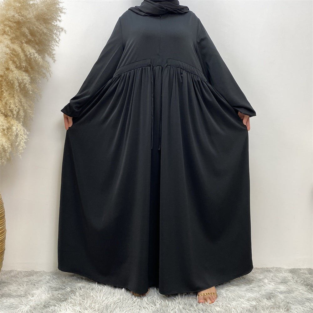 Modest Muslim Stretch Sleeve Front Zipper A-shaped Swing Pendulum Abaya (MA175)