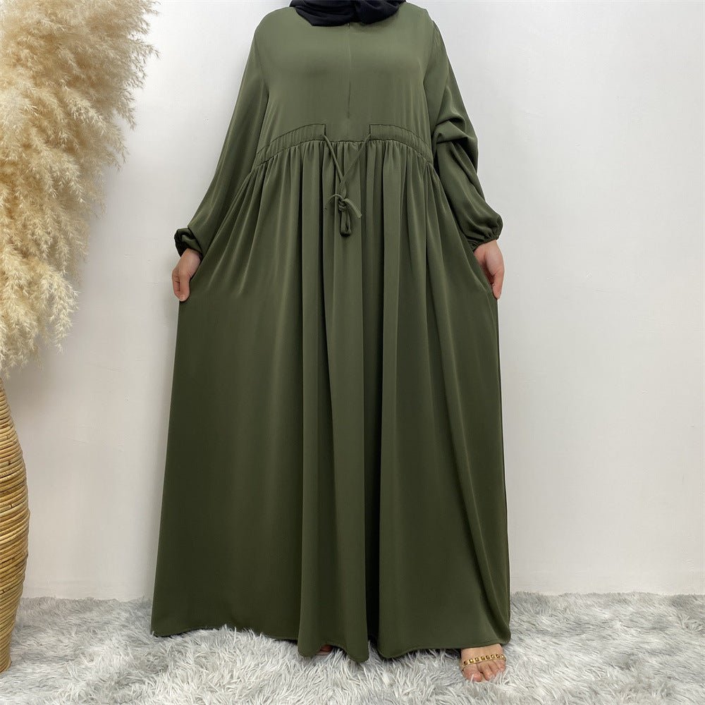 Modest Muslim Stretch Sleeve Front Zipper A-shaped Swing Pendulum Abaya (MA175)