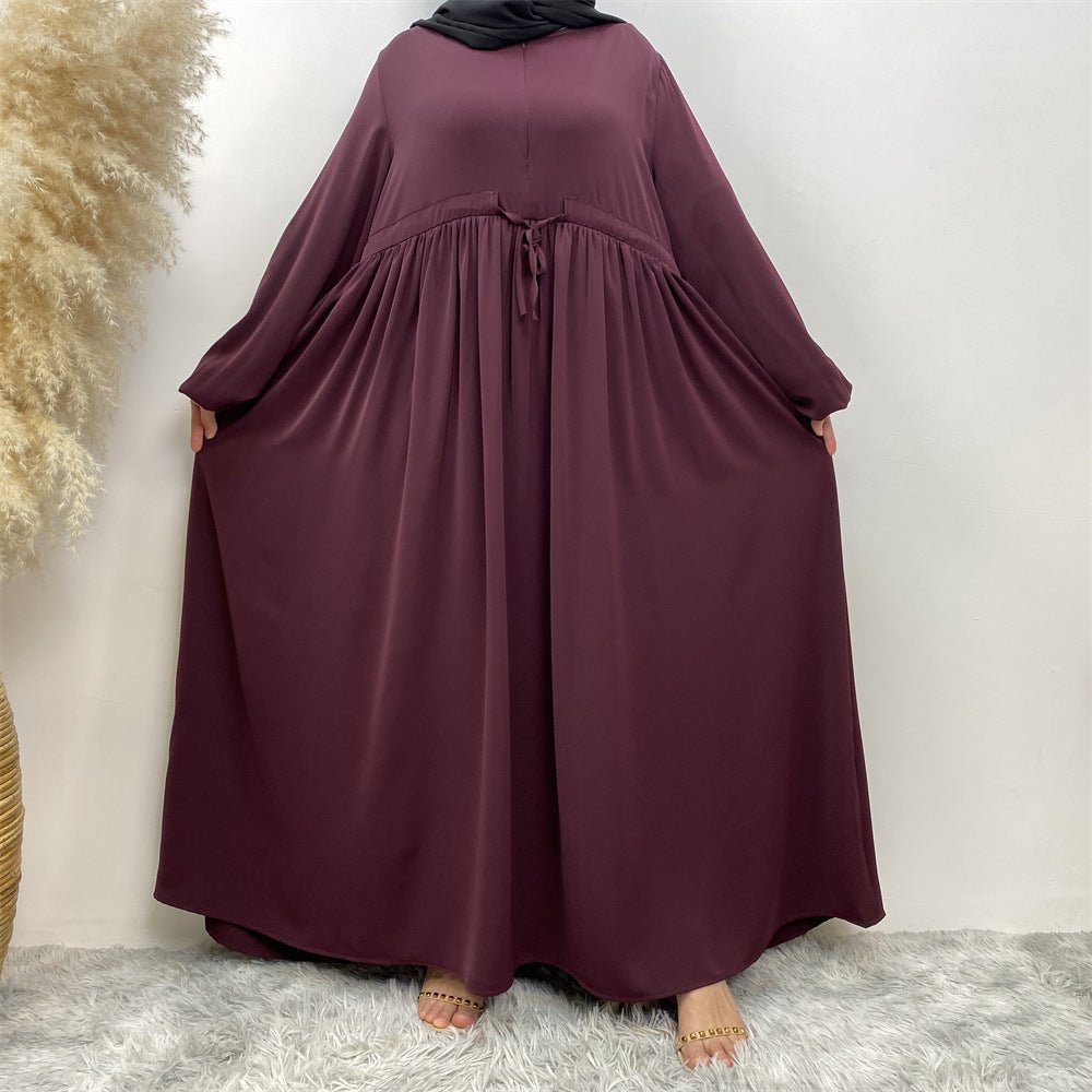 Modest Muslim Stretch Sleeve Front Zipper A-shaped Swing Pendulum Abaya (MA175)