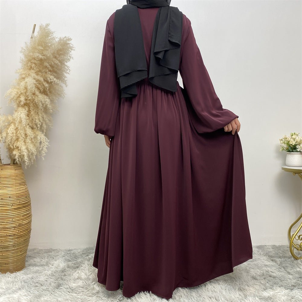 Modest Muslim Stretch Sleeve Front Zipper A-shaped Swing Pendulum Abaya (MA175)
