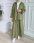 Modest Muslim Women's Bubble Sleeve Shirt Jacket & Skirt Layered Dress Set(MS078)