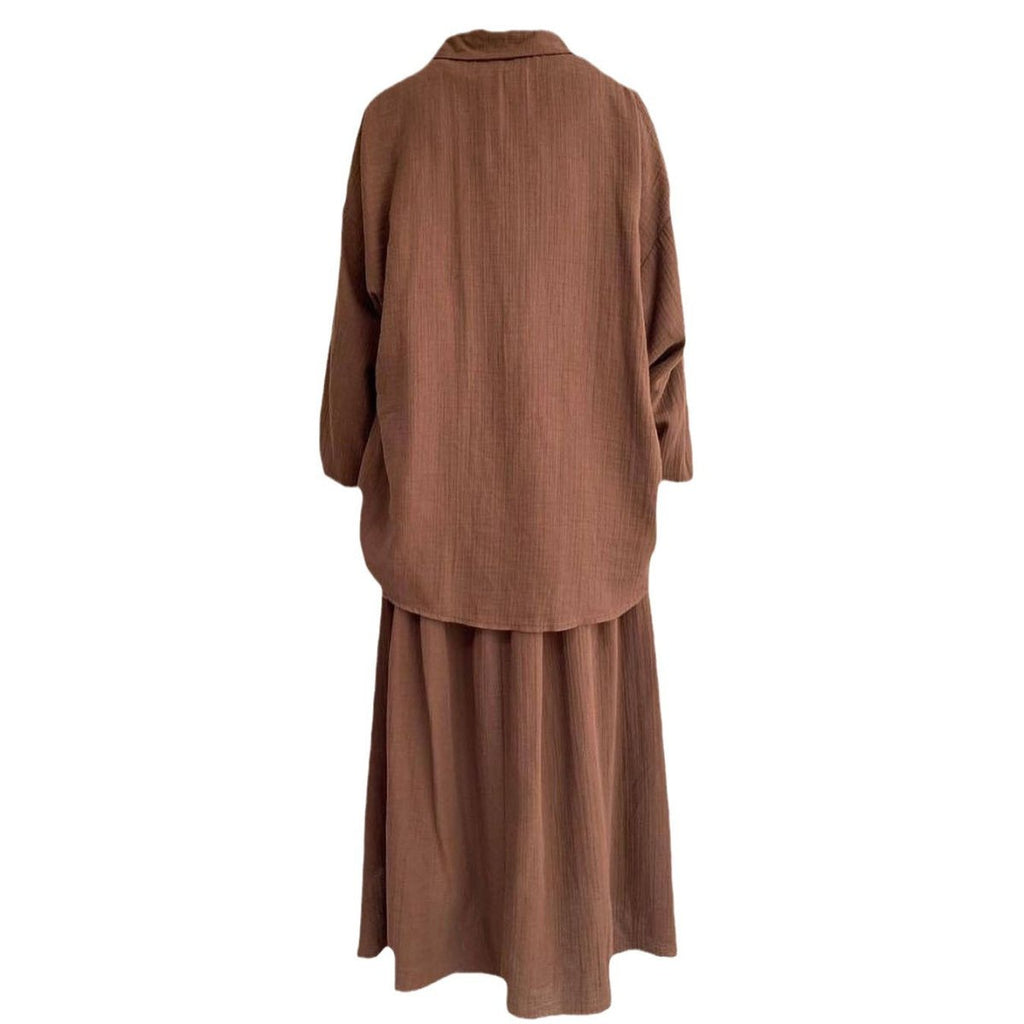 Modest Muslim Women's Bubble Sleeve Shirt Jacket & Skirt Layered Dress Set(MS078)