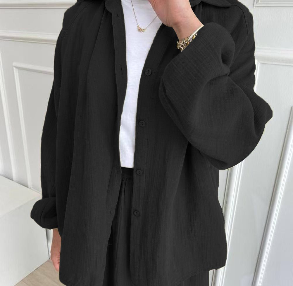 Modest Muslim Women's Bubble Sleeve Shirt Jacket & Skirt Layered Dress Set(MS078)