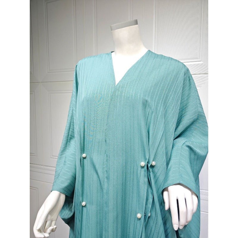 V-Neck Abaya Cardigan Robe | Bat Sleeve Kimono Cover-Up With Pearl Buttons (MOA226)