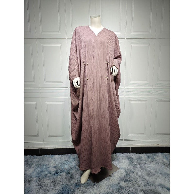 V-Neck Abaya Cardigan Robe | Bat Sleeve Kimono Cover-Up With Pearl Buttons (MOA226)