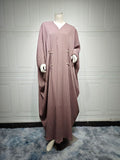 V-Neck Abaya Cardigan Robe | Bat Sleeve Kimono Cover-Up With Pearl Buttons (MOA226)