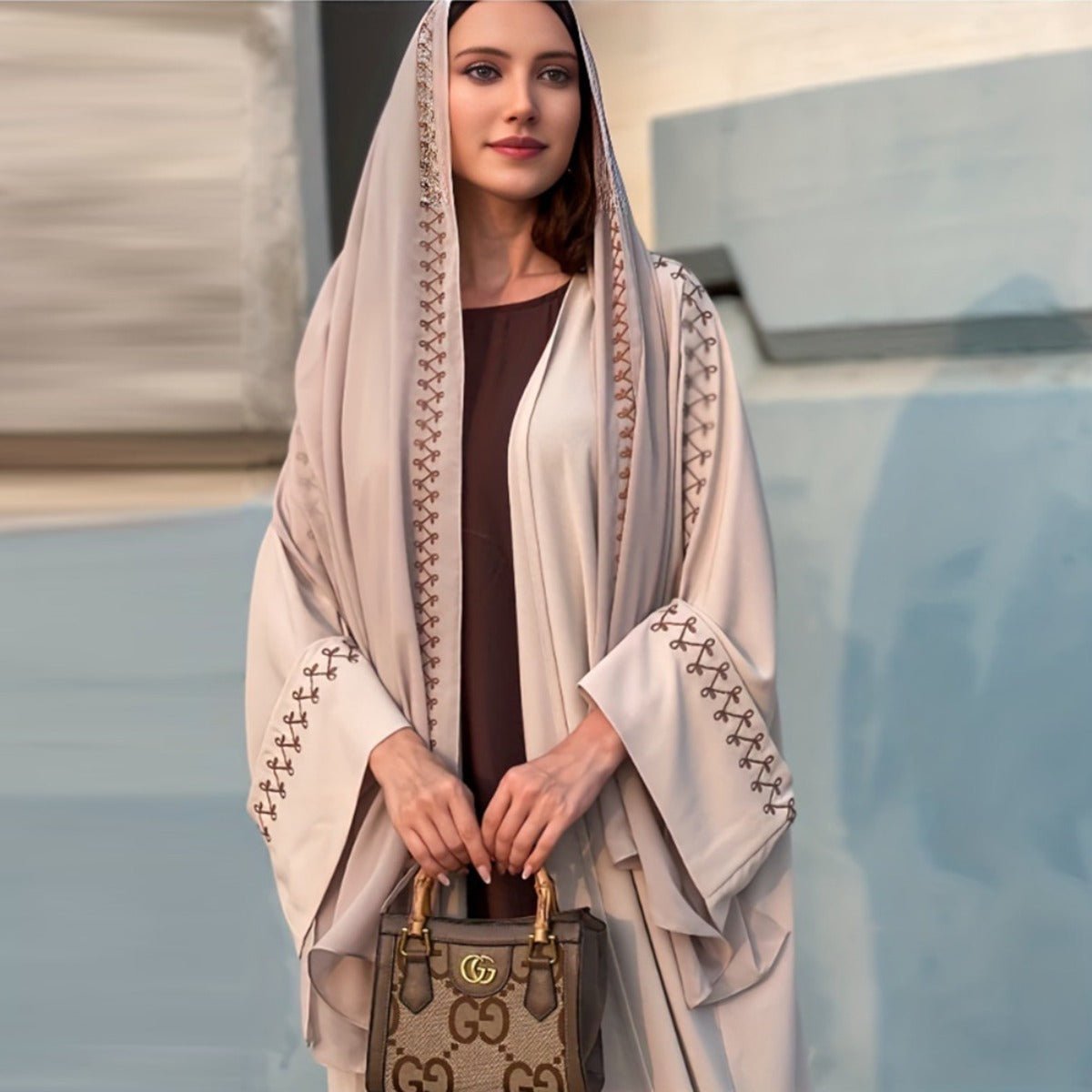 Moonlight Embroidered Abaya Set | Batwing Sleeve Robe with Matching Hijab (MOA183)