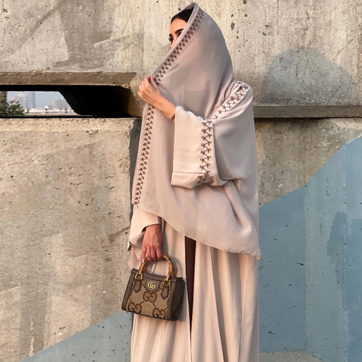 Moonlight Embroidered Abaya Set | Batwing Sleeve Robe with Matching Hijab (MOA183)