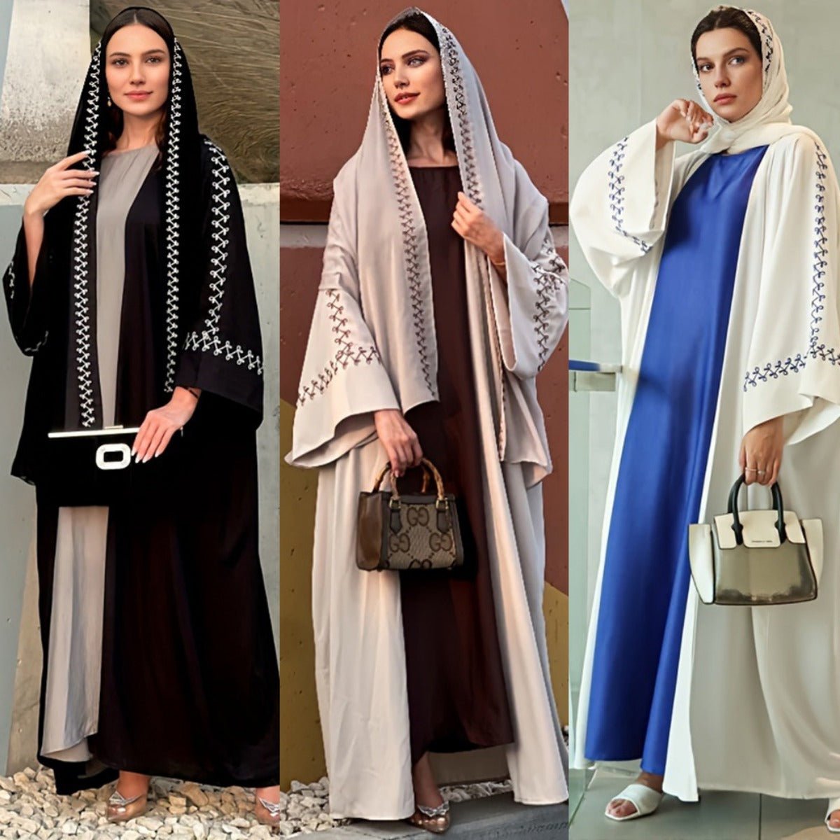 Moonlight Embroidered Abaya Set | Batwing Sleeve Robe with Matching Hijab (MOA183)