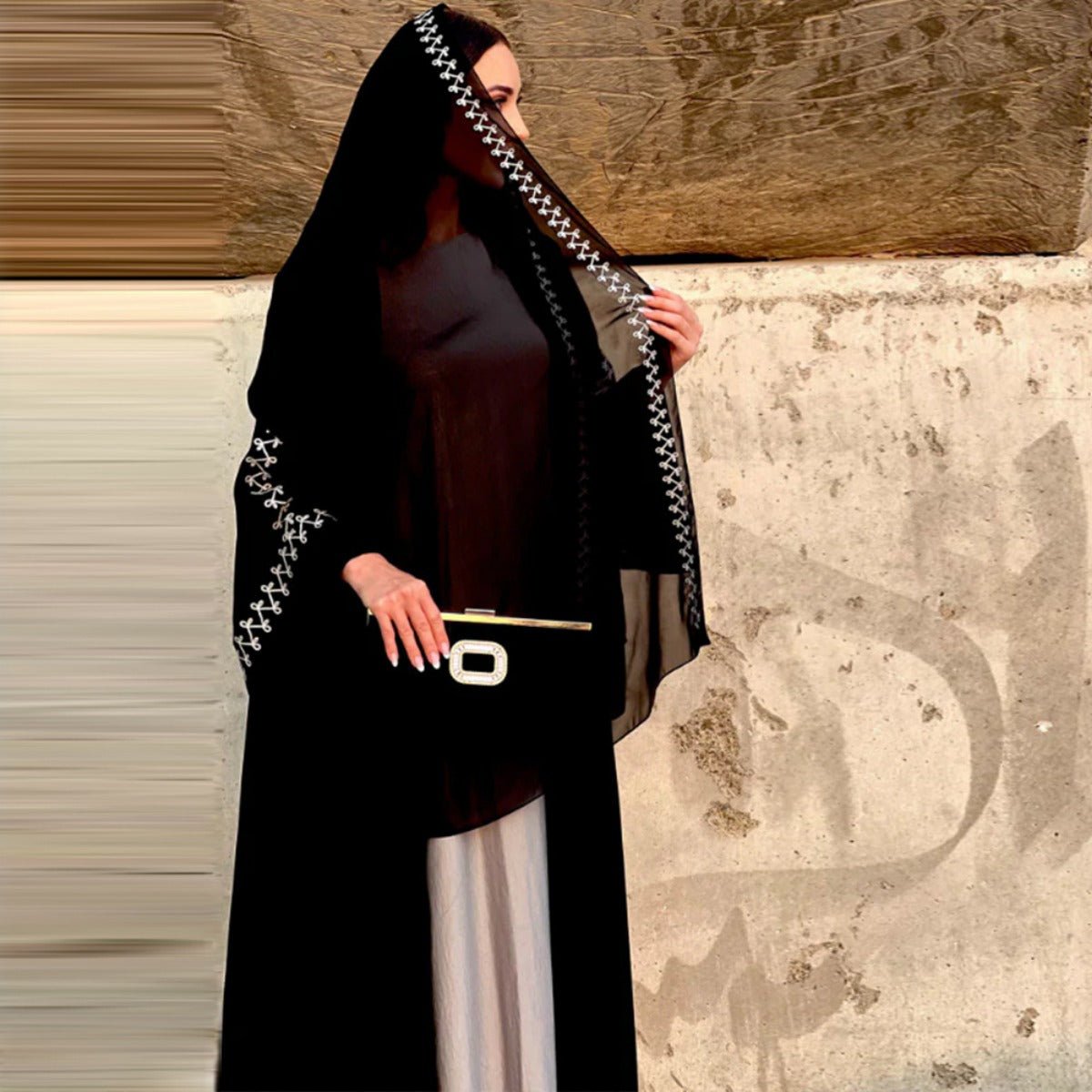 Moonlight Embroidered Abaya Set | Batwing Sleeve Robe with Matching Hijab (MOA183)