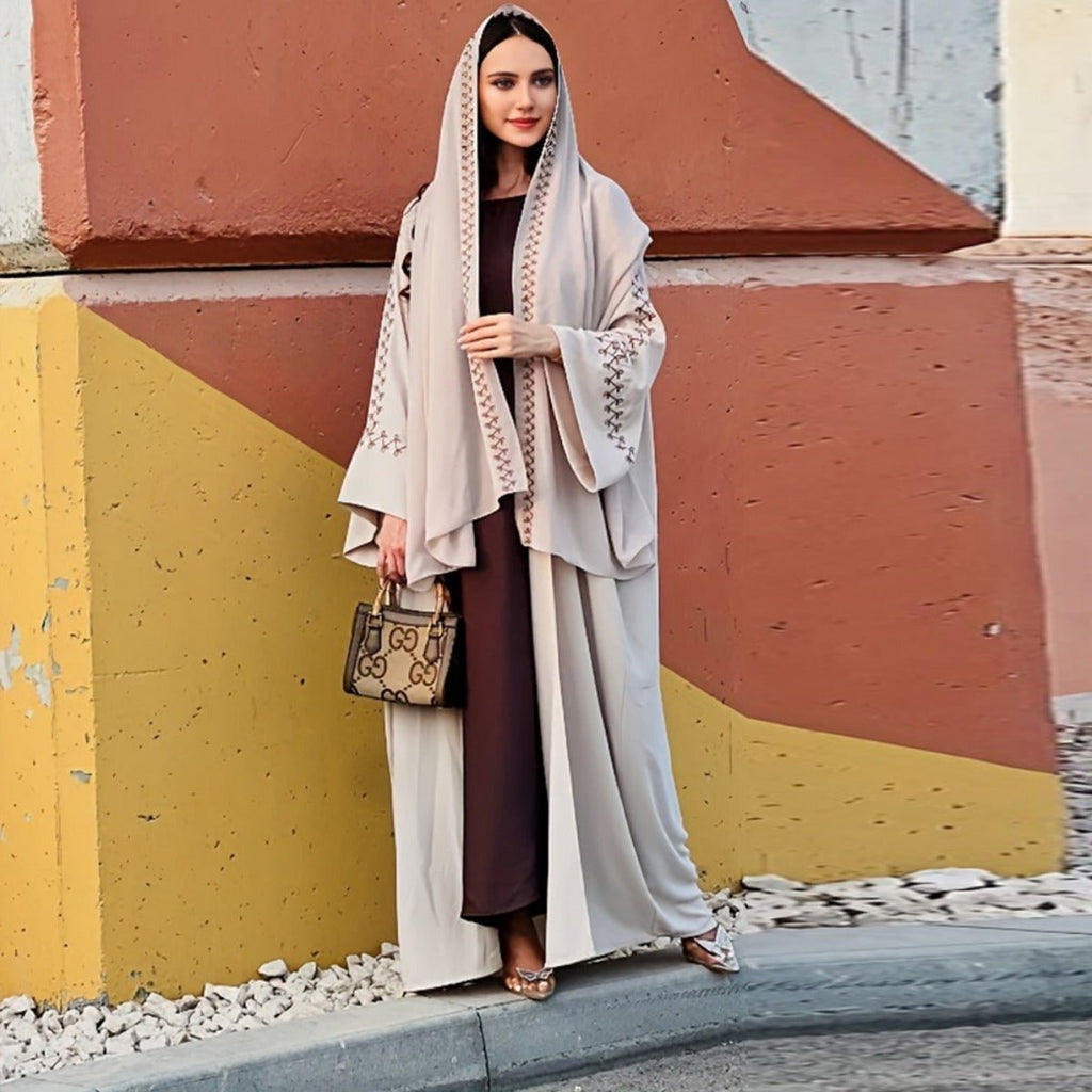 Moonlight Embroidered Abaya Set | Batwing Sleeve Robe with Matching Hijab (MOA183)