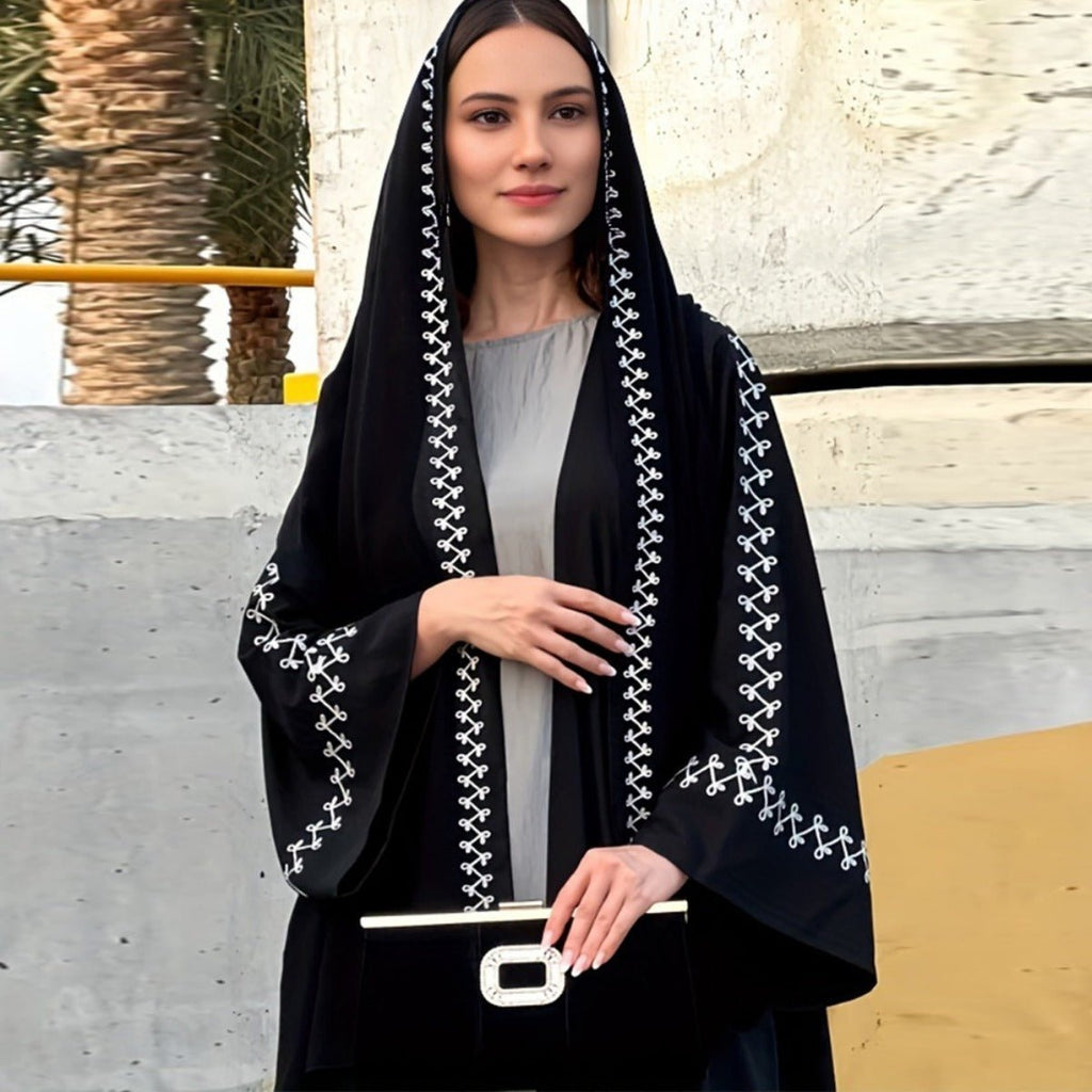 Moonlight Embroidered Abaya Set | Batwing Sleeve Robe with Matching Hijab (MOA183)