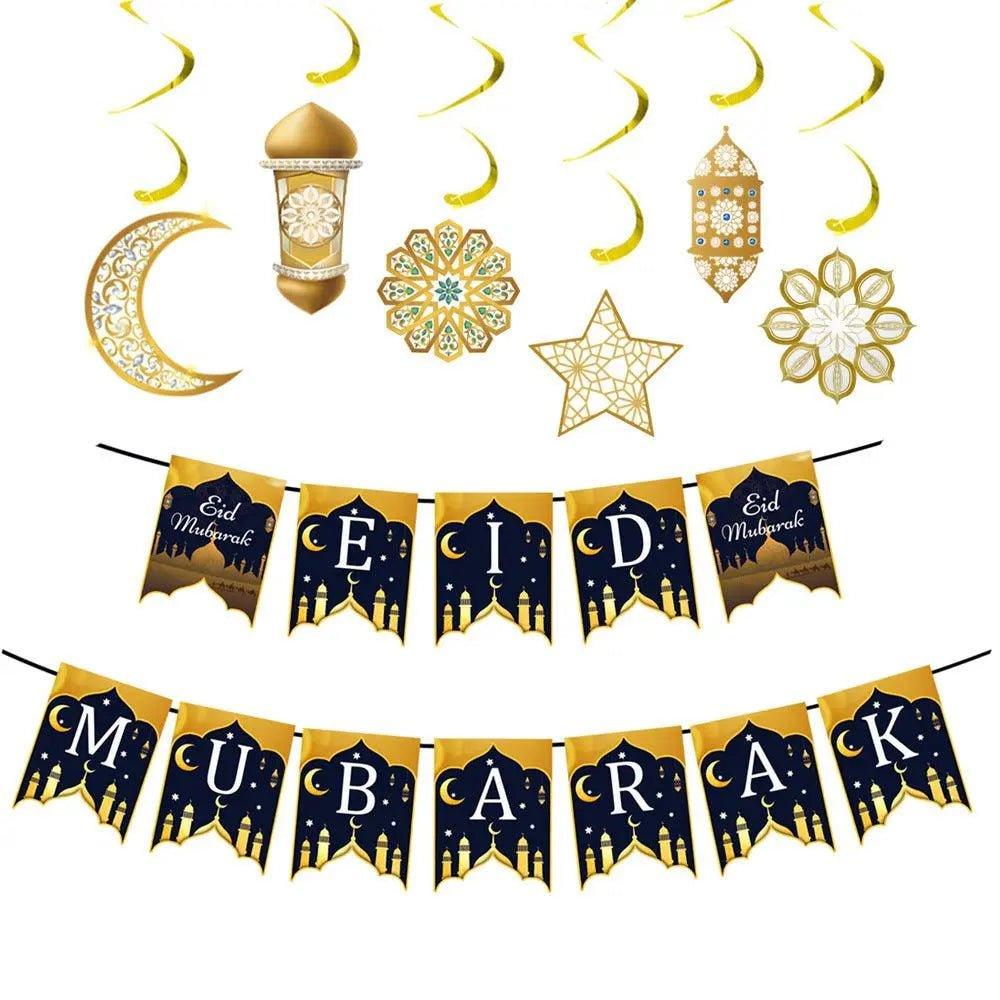 MR019 Eid Mubarak Spiral Banner,Ramadan Home Decor, 6 pcs