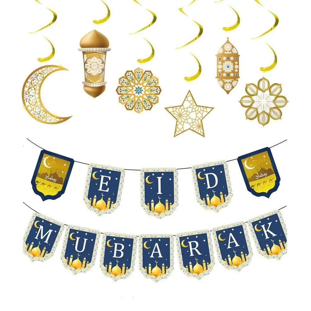 MR019 Eid Mubarak Spiral Banner,Ramadan Home Decor, 6 pcs