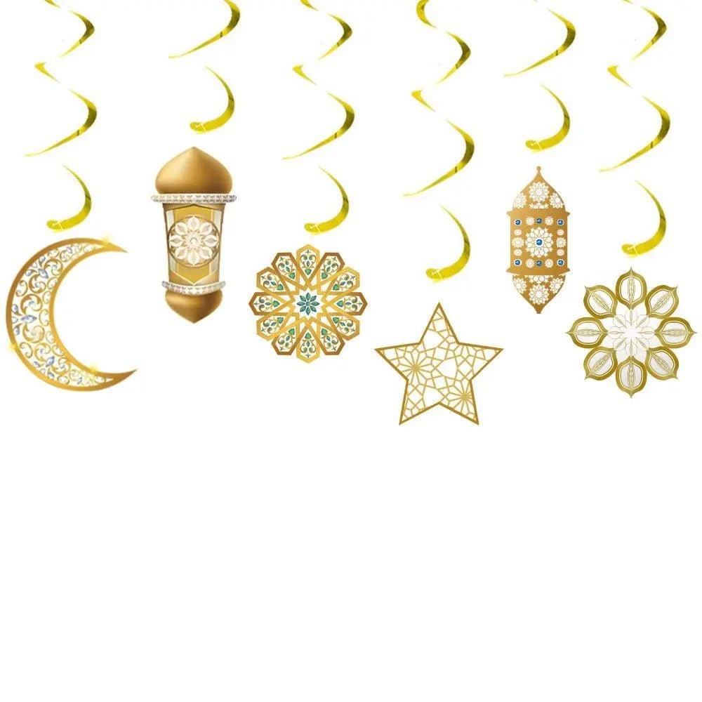 MR019 Eid Mubarak Spiral Banner,Ramadan Home Decor, 6 pcs