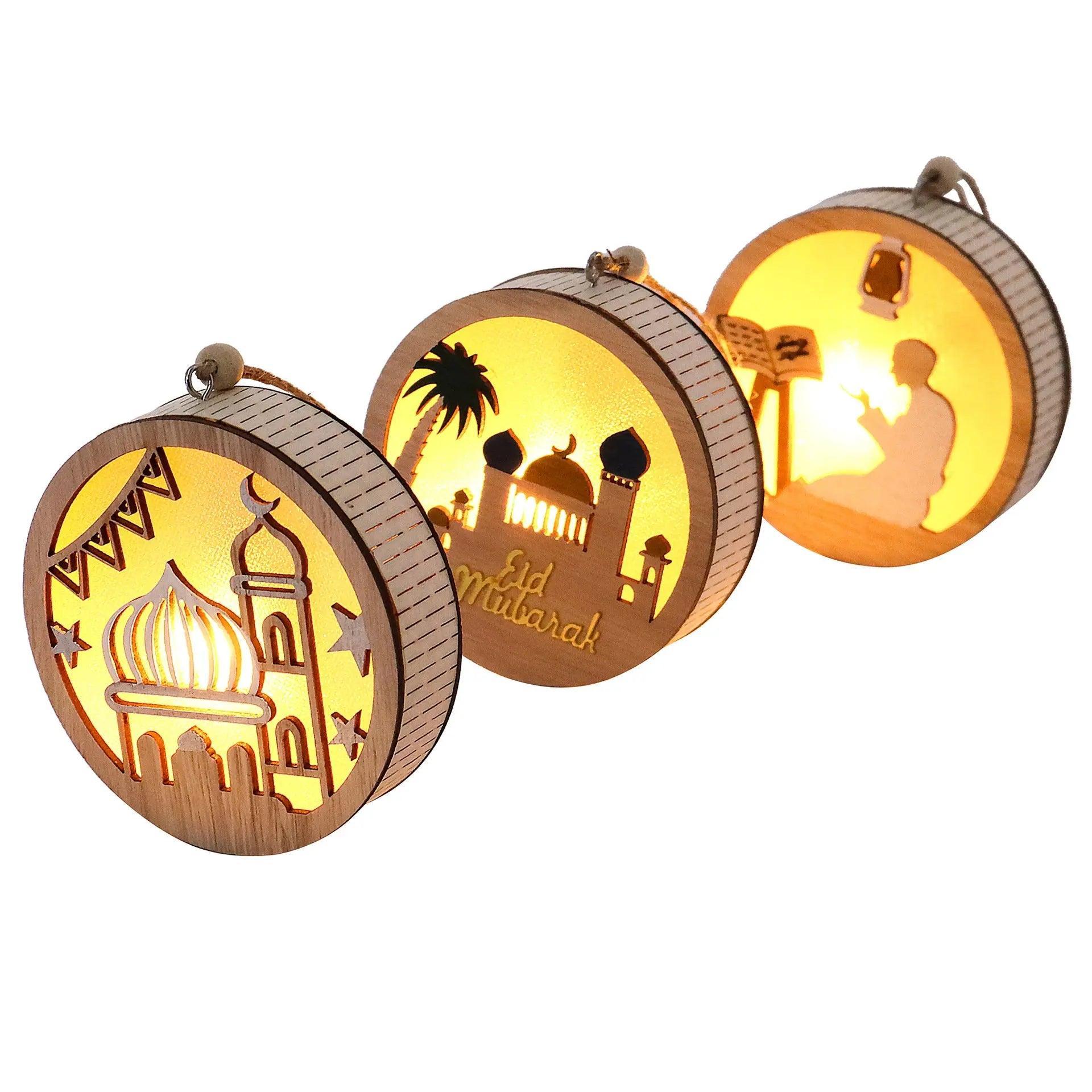 MR036 Eid Mubarak Wooden LED Luminous Pendant