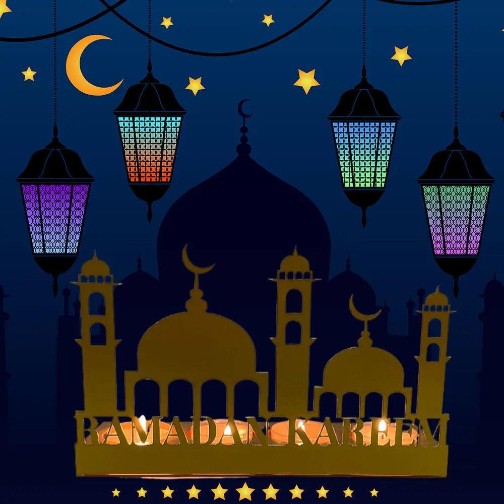 MR042 EID MUBARAK Castle Iron Candlestick Moon Star Light