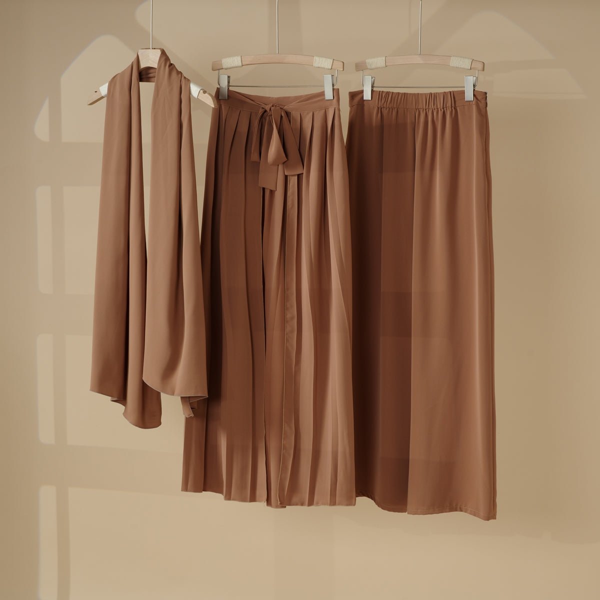 Pleated Overskirt, Wide-Cut Pants & Matching Hijab Set (MS025)