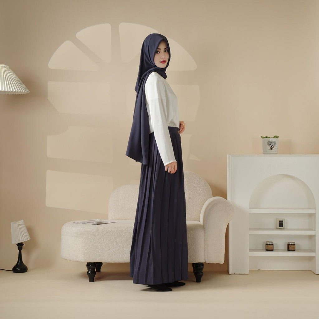 Pleated Overskirt, Wide-Cut Pants & Matching Hijab Set (MS025)