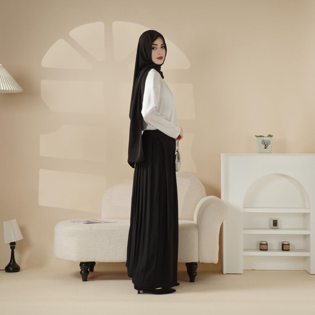 Pleated Overskirt, Wide-Cut Pants & Matching Hijab Set (MS025)