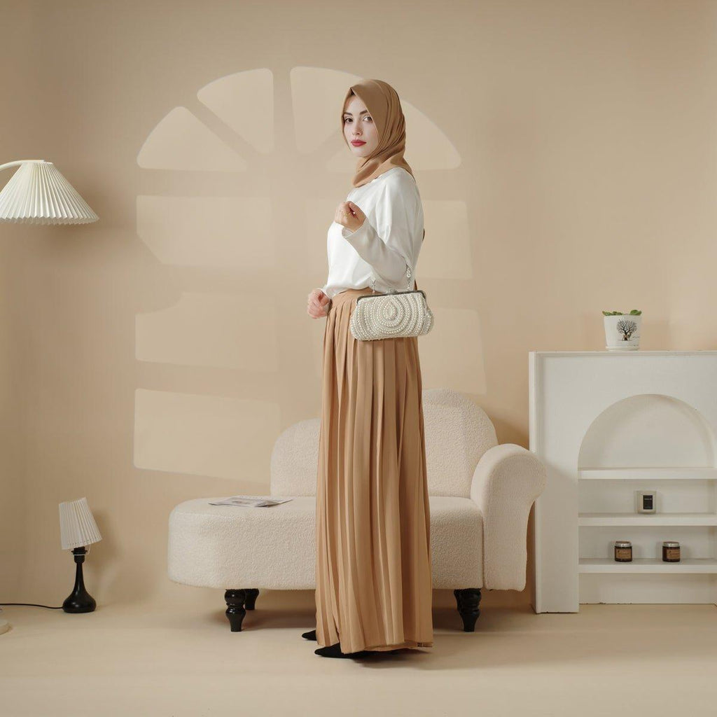 Pleated Overskirt, Wide-Cut Pants & Matching Hijab Set (MS025)