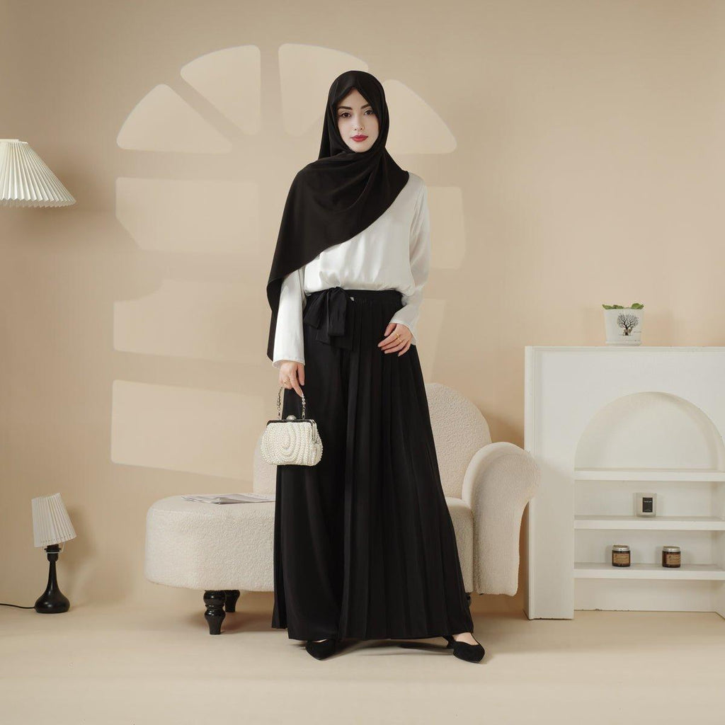 Pleated Overskirt, Wide-Cut Pants & Matching Hijab Set (MS025)